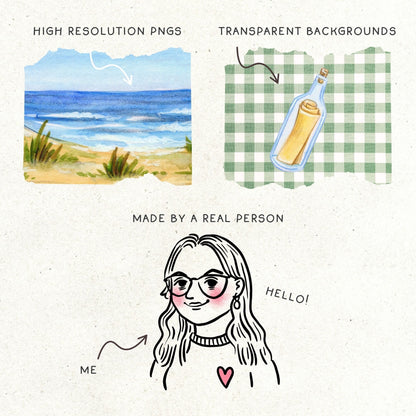 Hand-painted watercolor clipart illustrations, perfect for digital and print use in creative projects. Travel theme